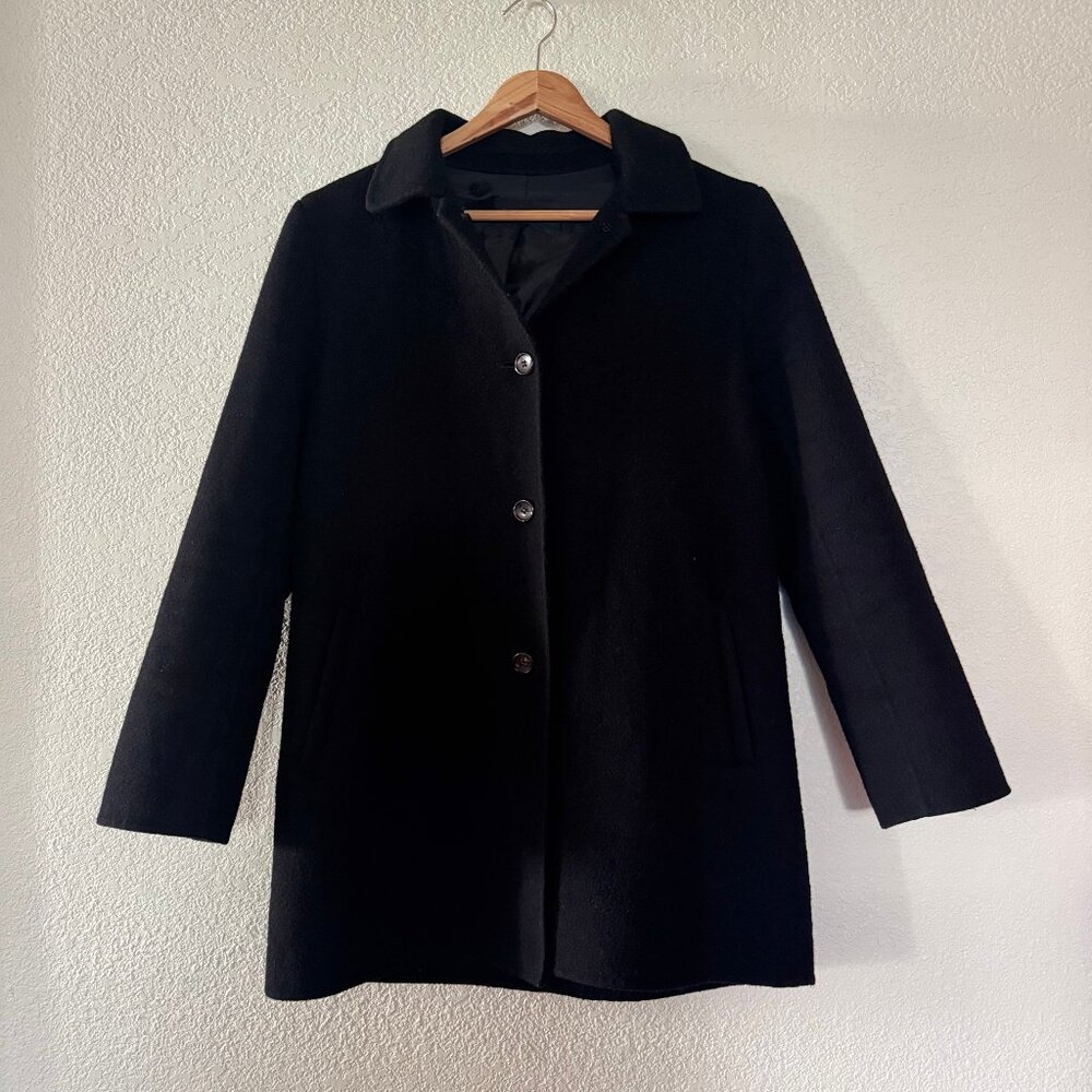 Posamona Italy Coat Size 6 100% Wool Detachable Hoody Buttoned Lined
